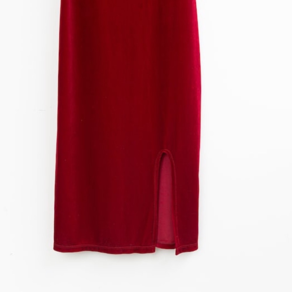 90s bodcon red velvet midi dress
